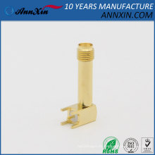 Conector de soldadura hembra SMA de rosca larga en ángulo recto Goldplated con adaptador de receptáculo de PCB